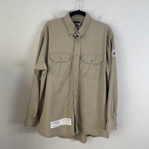 Bulwark Shirt Mens Large Beige Long Sleeve Button Up FR Flame Resistant Workwear